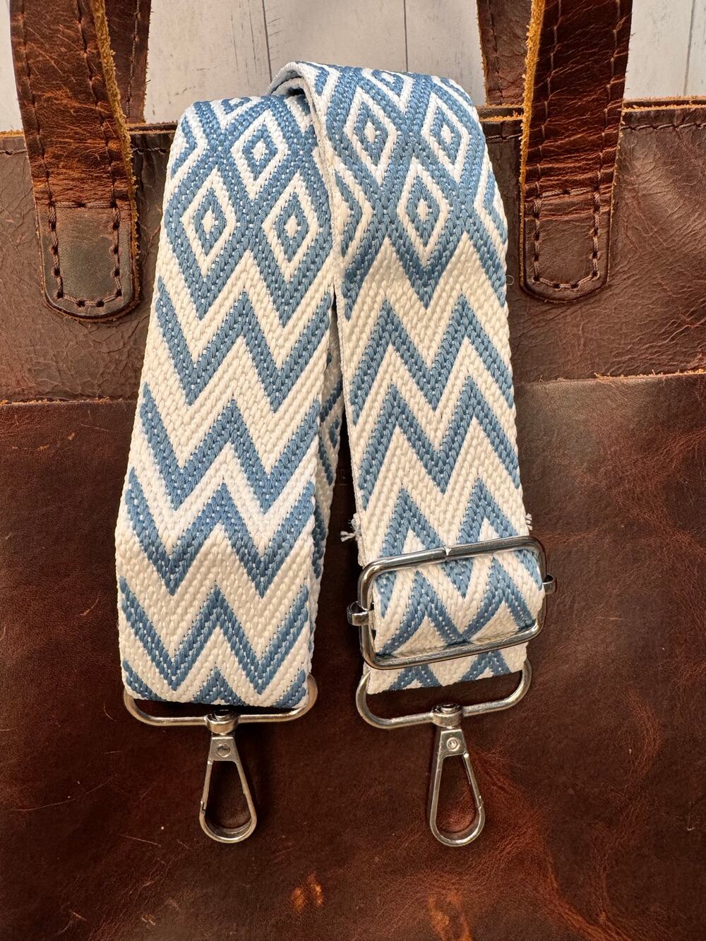 Woven Light Blue Chevron Purse Strap Wide Crossbody Bag Strap Boho Purse Strap